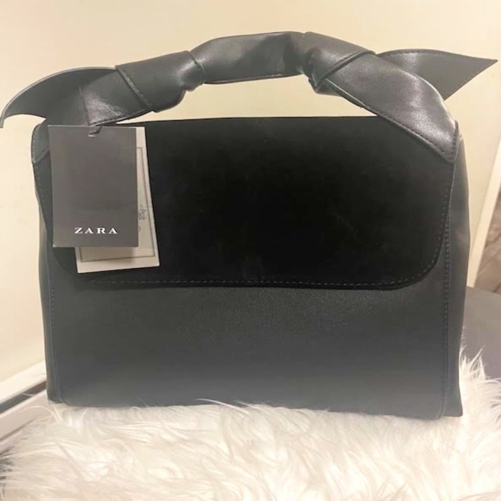 BLACK LEATHER AND SUEDE ZARA BAG